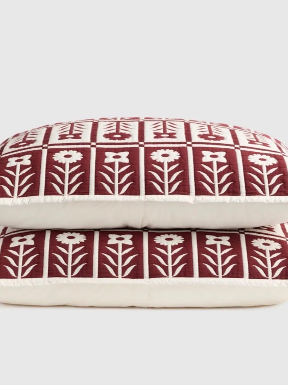 Quince Organic Cotton Jacquard Floral Sham Set - King Size - burgundy red